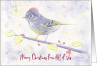 Merry Christmas from All of Us Whimsical Purple Watercolor Bird Holly card