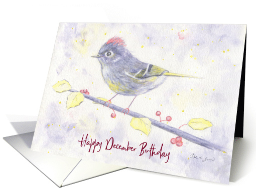 December Birthday Whimsical Bird with Holly Hues of... (1551558)