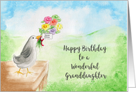 Happy Birthday, Wonderful Granddaughter, Bird with Flowers card