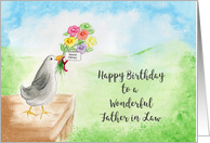 Happy Birthday, Wonderful Father in Law, Bird with Flowers card