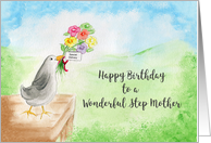 Happy Birthday, Wonderful Step Mother, Bird with Flowers card