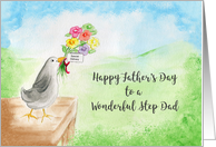 Happy Father’s Day Wonderful Step Dad Bird with Bouquet of Flowers card