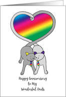 Gay Happy Anniversary to My Dads Cute Cats Rainbow Heart card