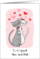 Happy Valentines Mom and Dad Happy Cartoon Cats in Love card