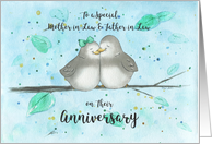 Happy Anniversary Mother in Law, Father in Law, Cute Cartoon Lovebirds card