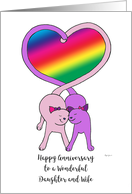 Lesbian Happy Anniversary Daughter and Wife Cute Cats Rainbow Heart card