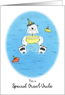 Happy Birthday Great Uncle, Polar Bear in Water Holding Cake card