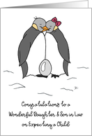 Daughter and Husband Congratulations on Expecting a Child Penguins Egg card