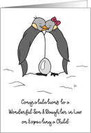 Son and Wife Congratulations on Expecting a Child Penguins with Egg card