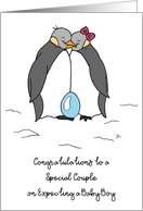 Special Couple Congratulations on Expecting Baby Boy Penguins Egg card