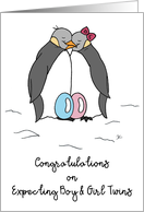 Congratulations on Expecting Boy and Girl Twins Penguin Couple Eggs card