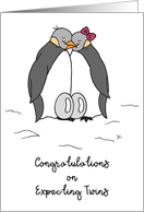Congratulations on Expecting Twins Cuddling Penguin Couple with Eggs card