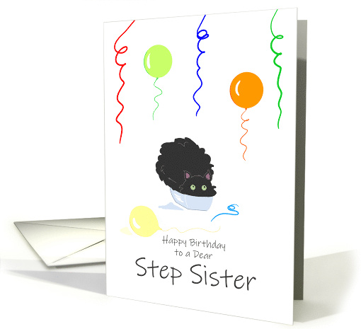 Step Sister Birthday Funny Fluffy Black Cat in Tiny Box card (1724238)