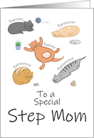 Step Mom Birthday Funny Cartoon Cats Sleeping and Purring card