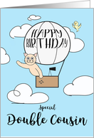 Double Cousin Birthday Across the Miles Cute Cat in Hot Air Balloon card