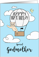 Godmother Birthday Across the Miles Cute Cat in Hot Air Balloon card