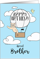 Brother Birthday Across the Miles Cute Cat in Hot Air Balloon card