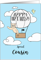 Cousin Birthday Across the Miles Cute Cat in Hot Air Balloon card