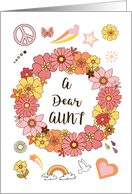 Aunt Mother’s Day Retro Peace and Love with Pink Flowers card