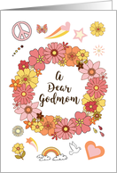 Godmom Mother’s Day Retro Peace and Love with Pink Flowers card