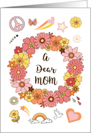 Mom Mother’s Day Retro Peace and Love with Pink Flowers card