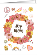 Step Mom Mother’s Day Retro Peace and Love with Pink Flowers card