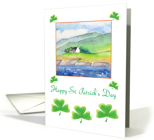 Saint Patrick's day- shamrocks and traditional Irish cottage card