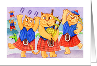 Tartan cats,and bagpipes, five musical cats card