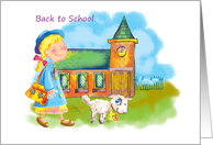 Back to School little girl with lamb card