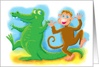 It’s Party time- Monkey and crocodile card