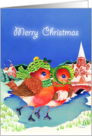 Merry Christmas- skating Robins card