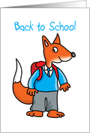 Back to School- cute little red fox with red rucksack card