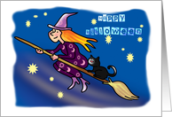 Happy Halloween-witch on broomstick card