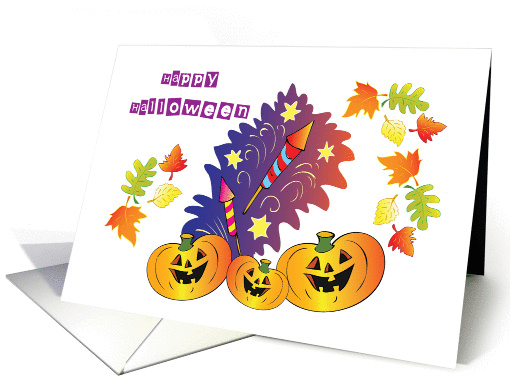 Happy Halloween-pumpkins and fireworks card (954503)