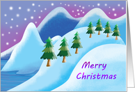 Merry Christmas-Snow scene with seven fir trees card