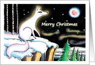 Merry Christmas-silver fox with moon card
