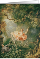 The Swing (oil on canvas) by follower of Jean-Honore Fragonard, Fine Art Blank Note Card