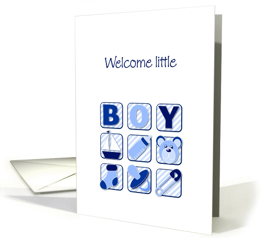 Boy's blue icons- welcome little boy card (927579)