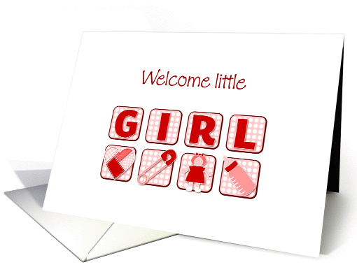 Girl's pink icons- welcome little girl card (927590)