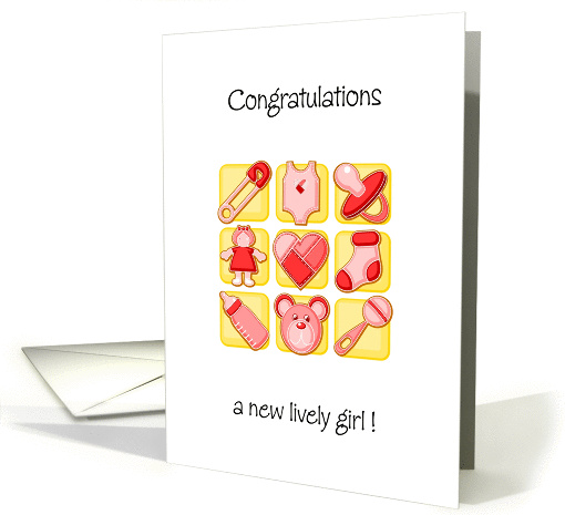 girl's pink yellow icons- congratulations card (927627)