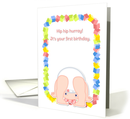 Little girl standing upside down- Happy first birthday card (937605)