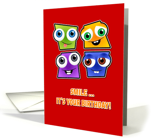 Birthday card square funny faces red card (941324)