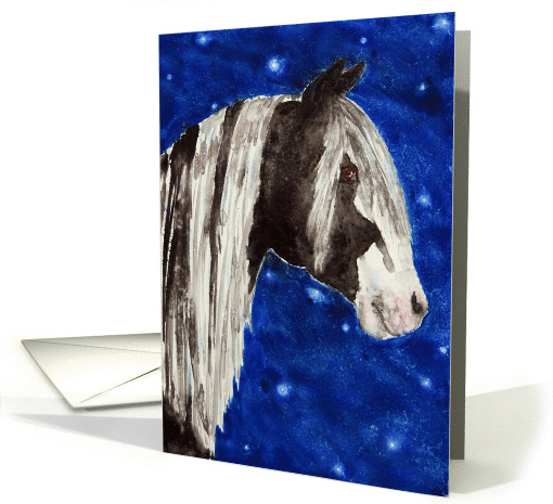 Loss of Pet, Sympathy, Black White Pinto Paint Gypsy Horse... (931402)