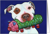 White Brown Pit Bull Terrier Dog Pig Toy Party Invite card