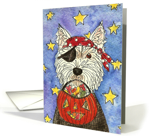 Halloween Westie Pirate Pumpkin Dog Trick or Treat card (941276)