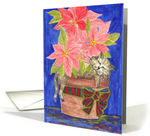 Happy Holidays, Cat Sleeping in Poinsettia card (995433)