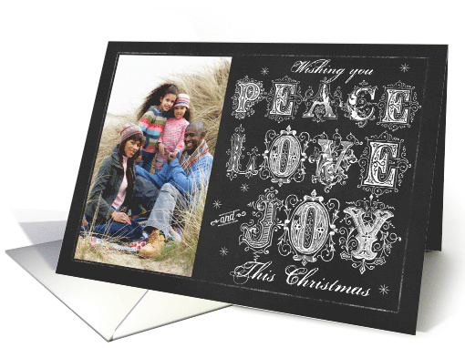 Chalkboard Wishing you Peace Love and Joy This Christmas Photo card