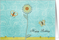 Floral Happy Birthday Butterflies card