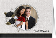 Just Married Diamond Floral Photo Card