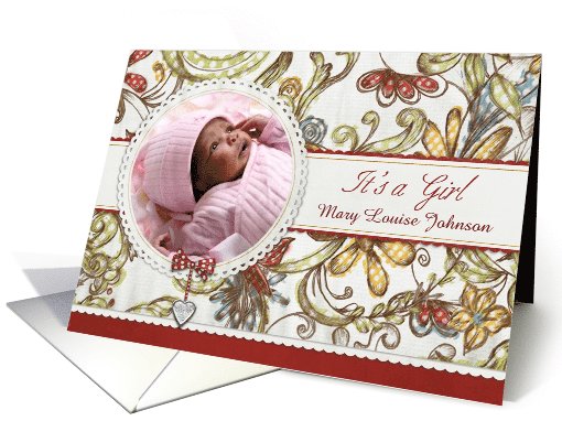 It's A Girl Birth Announcement Customizable Floral Photo card (948999)